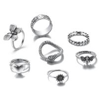 7 Piece Set Heart Butterfly Bee Sunflower Joint Ring Set main image 6