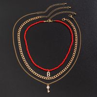 Retro Inlaid Rhinestone Lock-shaped Pendant Creative Woven Rice Bead Chain Necklace main image 3