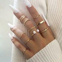 European And American Trend Simple Wave Twist Open Pearl Joint Ring 10 Ten-piece Ring main image 1