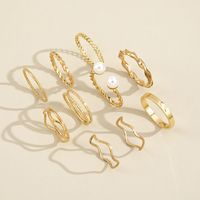 European And American Trend Simple Wave Twist Open Pearl Joint Ring 10 Ten-piece Ring main image 5