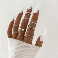 Fashion Figure 8 Pearl Open Joint Ring Retro Pearl Twist Ring 9 Piece Set main image 2