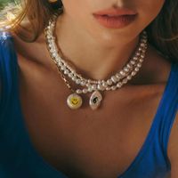 Barocke Natürliche Perlenkette Weiblicher Smiley-anhänger Mehrschichtige Modehalskette Ohrringe Set main image 2