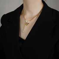Pearl Necklace Female Heart-shape Tassel Pendant Necklace Wholesale main image 3