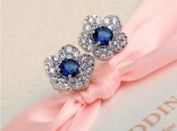 Korean White Flower Blue Crystal Full Diamond Small Trendy Earrings main image 4