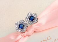 Korean White Flower Blue Crystal Full Diamond Small Trendy Earrings main image 3