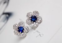 Korean White Flower Blue Crystal Full Diamond Small Trendy Earrings main image 6