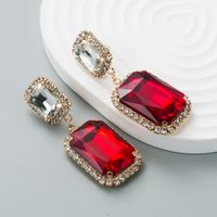 European And American Fashion Glass Diamond Geometric Earrings Women's Long Pendant Earrings sku image 1