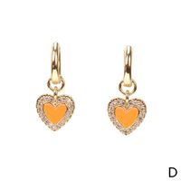 Drop Oil Design Heart Earrings 2021 New Trendy Zircon Copper Ear Buckle Female sku image 4