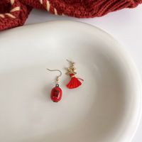 Red Chinese New Year Lantern Bow Tassel Earrings sku image 1