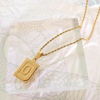 New Necklace Personality Hip-hop 26 Letter Square Titanium Steel Necklace sku image 10