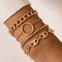 Conjunto De Pulsera Irregular Geométrica De Cuatro Piezas Con Cadena Circular De Metal Retro sku image 1