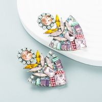 Fashion Alloy Diamond-studded Shiny Earrings Sunflower Flowerpot Earrings main image 3