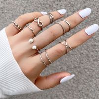 Fashion Figure 8 Pearl Open Joint Ring Retro Pearl Twist Ring 9 Piece Set sku image 2