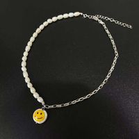 Barocke Natürliche Perlenkette Weiblicher Smiley-anhänger Mehrschichtige Modehalskette Ohrringe Set sku image 5