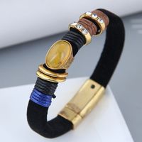 European And American Trend Simple Inlaid Gemstone Leather Bracelet main image 1