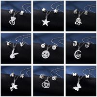 Stainless Steel Necklace Earrings Set Wholesale Fashion Heart Bear Two-piece Set main image 1