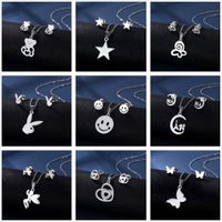 Stainless Steel Necklace Earrings Set Wholesale Fashion Heart Bear Two-piece Set main image 2