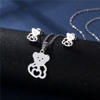 Stainless Steel Necklace Earrings Set Wholesale Fashion Heart Bear Two-piece Set main image 3