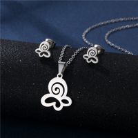 Stainless Steel Necklace Earrings Set Wholesale Fashion Heart Bear Two-piece Set main image 4