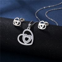Stainless Steel Necklace Earrings Set Wholesale Fashion Heart Bear Two-piece Set main image 5