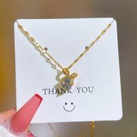 Simple Bow Knot Zircon Titanium Steel Necklace main image 1