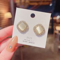 Boucles D&#39;oreilles En Cuivre Super Flash Avec Diamants Géométriques Incrustés D&#39;opale Coréenne main image 1