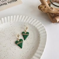 Retro Green Heart Chain Earrings Wholesale main image 3