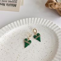 Retro Green Heart Chain Earrings Wholesale main image 4
