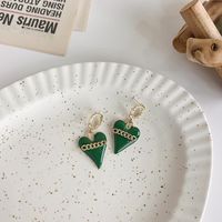 Retro Green Heart Chain Earrings Wholesale main image 5