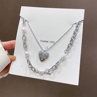 European And American Double-layer Titanium Steel Necklace Retro Pearl Sweater Chain main image 4