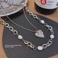 European And American Double-layer Titanium Steel Necklace Retro Pearl Sweater Chain main image 5