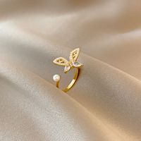 Butterfly Personality Pearl Zircon Temperament Finger Ring main image 1