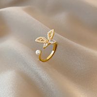 Butterfly Personality Pearl Zircon Temperament Finger Ring main image 4