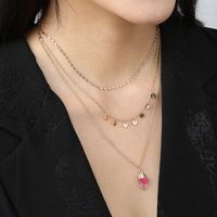 European And American Metal Tassel Round Brand Pink Imitation Natural Stone Multilayer Necklace main image 1