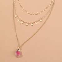 European And American Metal Tassel Round Brand Pink Imitation Natural Stone Multilayer Necklace main image 3