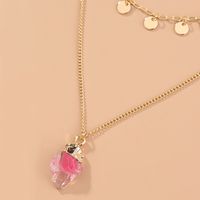 European And American Metal Tassel Round Brand Pink Imitation Natural Stone Multilayer Necklace main image 4