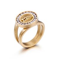 Fashion Titanium Steel English Letter Round Zircon Ring main image 1