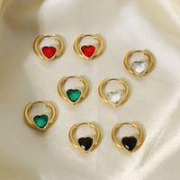 Heart-shaped Zircon Hoop Stainless Steel Green Red Heart-shaped Zircon Earrings main image 5