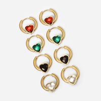 Heart-shaped Zircon Hoop Stainless Steel Green Red Heart-shaped Zircon Earrings main image 6