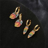European And American Design Retro Color Leaf Oil Drip Earrings Copper Earrings main image 1