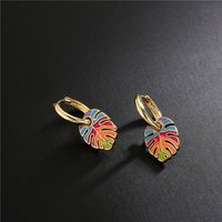 European And American Design Retro Color Leaf Oil Drip Earrings Copper Earrings main image 3