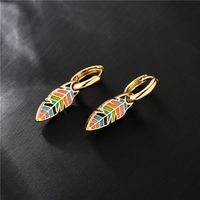 European And American Design Retro Color Leaf Oil Drip Earrings Copper Earrings main image 4