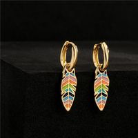 European And American Design Retro Color Leaf Oil Drip Earrings Copper Earrings main image 5