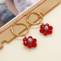 New Niche Design Crystal Beaded Flowers Stainless Steel Earrings main image 4