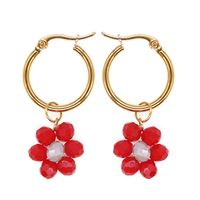 New Niche Design Crystal Beaded Flowers Stainless Steel Earrings main image 6