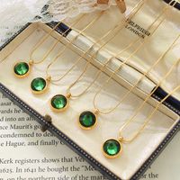 Chinese Style Emerald Zircon Titanium Steel Necklace main image 4