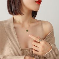 Chinese Style Emerald Zircon Titanium Steel Necklace main image 5