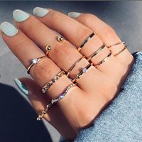 Simple Inlaid Rhinestone Joint Ring New Gold Bead Chain Ring Wholesale main image 1