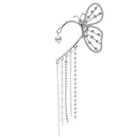 Hot Sale Inlaid Rhinestone Butterfly Earrings Creative Personality Flashing Diamond Chain Pearl Tassel Ear Clip main image 1