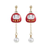 Creative New Year Red Koi Alloy Oil Drop Pearl Asymmetric Earrings main image 6